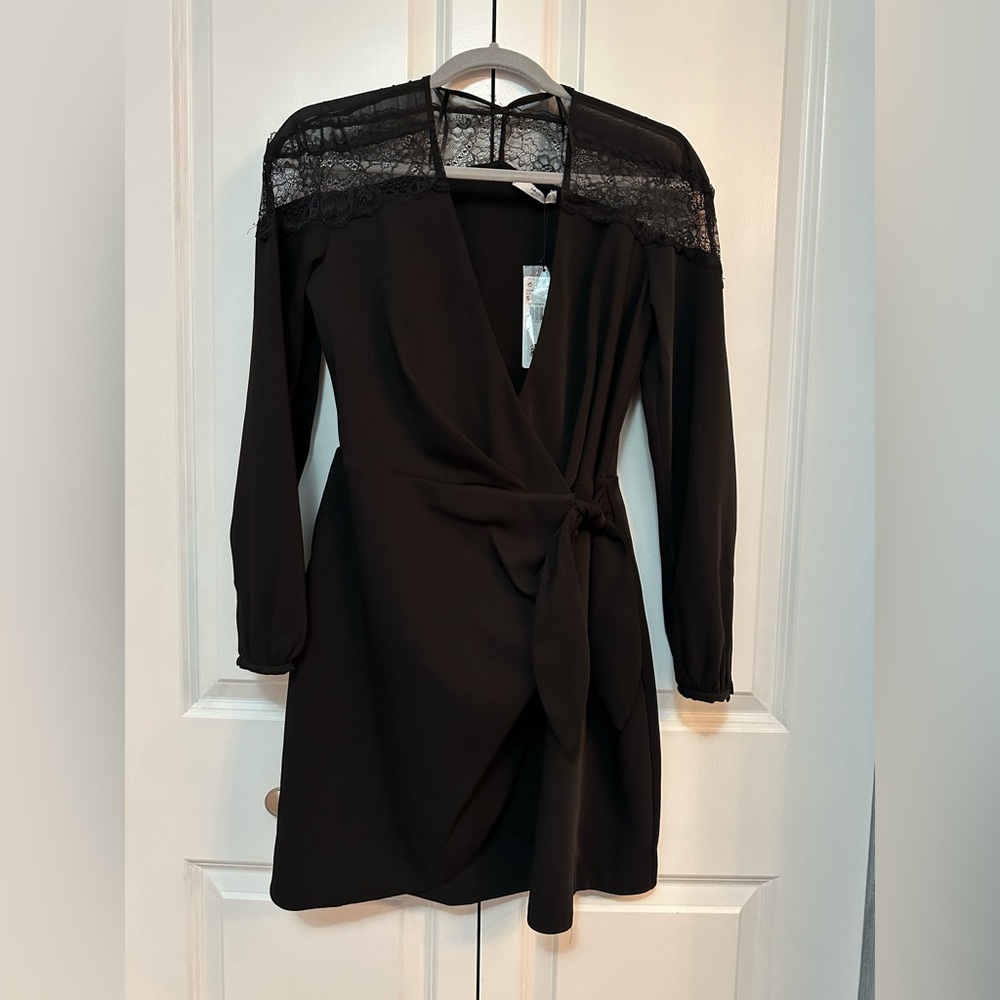 NWT MANGO mini black wrap dress - Picture 2 of 5